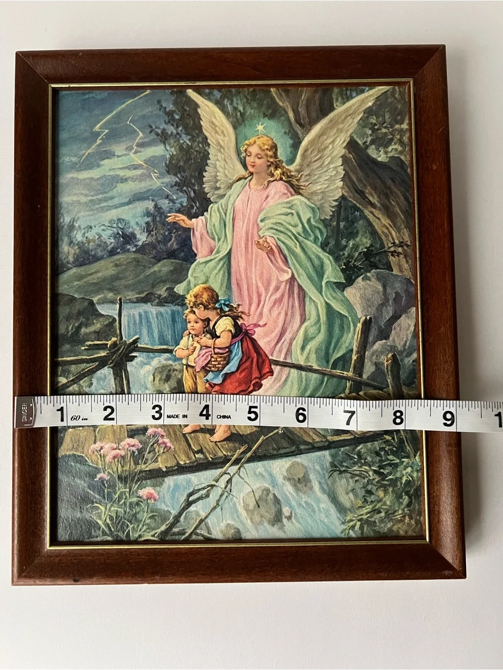 Guardian Angel Vintage Art Print - Pink & Mint Green
